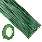 JIHXYER 100 Stück Stieldraht, Stieldraht, Blumenstraußstieldraht, mit Klebeband, grün