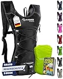 SASMO® Laufrucksack 6L (Schwarz) mit Thermofach | Lauf Rucksack - Ultraleicht 300g | Laufrucksack Damen & Herren | Running Backpack inklusive Regenschutz & Reflektoren
