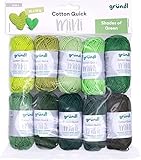 Gründl Wolle Cotton Quick Mini Shades of Green Set zum Stricken und Häkeln 10 x 15 g, 100% Baumwolle, 15 g / 37 m, Grün