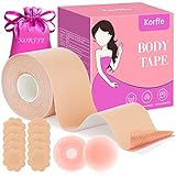 Korffe Brust Tape Klebe BH Push Up, Boob Tape Set für Klebe BH Große Brust Rückenfrei BH 2 Wiederverwendbare Unsichtbar Silikon Brüste Nippelpads Body Damen Tape für Körbchengrößen A-G