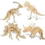 Hölzerne 3D Puzzle,3D Dinosaurier Puzzles,Dinosaurier 3D Puzzle,Dinosaurier aus Holz,3D Holz Puzzle für Kinder,Dinosaurier Modell,Geschenke für Kinder und Erwachsene (4 Stücke)