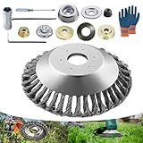 Profi Unkrautbürste Freischneider mit 25,4mm Bohrung,Drahtbürste für Freischneider,Wildkrautbürste,Stahlbürste für Rasenmäher,Stahlbürste für Die Motorsense,Unkrautbürste für Rasentrimmer(8Zoll)