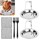 bssmmai 2 Stück Hähnchenbräter, Edelstahl Vertikal Hähnchen Ständer, Hähnchenhalter Grill, Herausnehmbare Hähnchengrill mit 2 Ölpinsel und 2 Reinigungstüchern für Backöfen Grills Campingkocher
