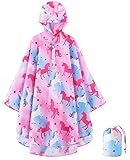 WAWSAM Kinder Regenjacke Wasserdichter Kleinkind Regenponcho mit Kapuze Einhorn Regenbekleidung Kleine Mädchen Outdoor Jacken für Schule Wandern Camping