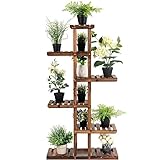 COSTWAY Pflanzenregal Holz, Blumenregal 6 Ebenen, Blumenständer mehrstöckig, Blumentreppe Blumenbank, Pflanzenständer Pflanzentreppe, Holzregal für Balkon Terrasse Garten (75x25x140 cm)