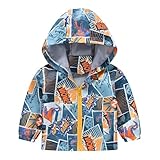 Kinder Regenjacke Kleinkind Wasserdicht Übergangsjacke Dinosauriern Outdoorjacke Winddicht mit Kapuzen Mädchen Jungen Wasserdichte Kapuzenjacke Leichter Regenmantel (Sky Blue, 3-4 Years)