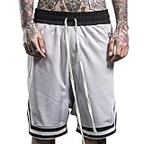 Plilima Herren Basketball-Shorts, atmungsaktiv, leicht, für Fitnessstudio, Boxen, schnell trocknend, mit Reißverschlusstaschen, weiß, L