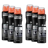 L'Oréal Men Expert Deo für Männer, 5-in-1 Deospray gegen Geruchsbildung, Nässe, Bakterien und weiße Rückstände für bis zu 48 Stunden Frische, Carbon Protect, 6 x 150 ml