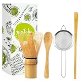 Orapink Matcha-Schneebesen 4er-Set – Japanischer Matcha-Schneebesen (Chasen), traditioneller Schöpflöffel (Chashaku), Teelöffel, Teesieb, Schneebesen für Grünteepulver, japanische Handarbeit