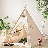 Tiny Land Tipi Zelt für Kinder mit Lichtern & Lagerfeuer Spielzeug & Tragetasche, Waschbar Kinderzelt für Drinnen, Tipi Zelt Kinderzimmer, Spielzelt für Mädchen & Jungen,Spielzeug für 3~5 Jahre