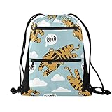 Sinestour Tasche mit Kordelzug, Motiv: fliegender Tiger, leicht, für Wandern, Yoga, Fitnessstudio, Schwimmen, Reisen, Strand, mit Netztaschen mit Reißverschluss