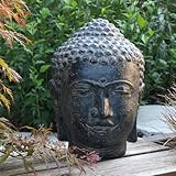 Oriental Galerie Buddha Kopf Head Steinfigur Skulptur Stein Lavasand Bali Garten Deko handgefertigt aus Bali Schwarz 33 cm