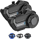 Moman Motorrad Intercom Headset, H2 Pro【2 Pack Schwarz】 Motorradhelm Gegensprechanlage Kommunikationssystem 1000M Wireless mit DSP&CVC Geräuschunterdrückung, Motorrad-Intercom-Headset-Helm-Motorcycle