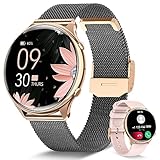 RUXINGX Smartwatch Damen mit Telefonfunktion, 1,39 Zoll HD Voll Touchscreen, Fitness Tracker mit 120 Sport SpO2 Pulsuhr Schlafmonitor Menstruationszyklus, Armbanduhr IP68 für iOS Android Schwarz Gold