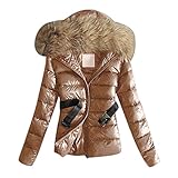 Cantissa Langer Damen-Parka mit Pelzbesatz, mit Kapuze, gepolstert, Winterjacke, Mantel, Winter, warme Baumwolle, Steppjacke, Parka mit Kunstfell-Kapuze, Y6-Brown, XXL