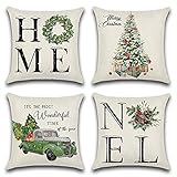 JOTOM Weihnachten Kissenbezug wasserdichte Kissenhülle 45x45cm 4er Set Sofakissen Dekokissen Bezug für Sofa Zimmer Outdoor Balkon Terrasse Patio Garten Outdoor (Weihnachtsbaum Home)