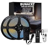 BUNACET COB LED Streifen Strip 12M 24V Dimmbar Kaltweiß 6500K, Lichtband LED Band Leiste Selbstklebend 5760 LEDs mit Netzteil & RF Fernbedienung für Küche, Schlafzimmer, Wohnzimmer, Schrank, Innen