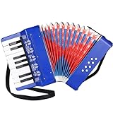 Akkordeon Kinder,17 Tasten 8 Bässe Piano Akkordeon,Ziehharmonika Kinder mit Einstellbare Trageriemen,Akkordeon Erwachsene und 3 Jahre, Musikinstrument Geschenk für Anfänger,Blau