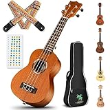 CAHAYA 21 Zoll Sopran Ukulele Set: 4 Saitiges Mahagoni Ukulelen mit Ukulelentasche, Gurt und Aufklebern - Geeignet für Anfänger, Kinder, Erwachsene, CY0335