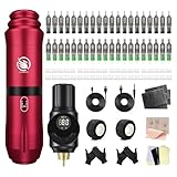 LIUMATE Wireless Rotary Maschine Pen Set mit Wireless Battery Power Supply 40pcs Cartridge Needles 40 Ink Cups Practice Skin Transfer Paper for Artists Beginners