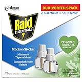 Raid Essentials Mückenstecker 45 Nächte Nachfüller, Elektrischer Insekten-Schutz vor Mücken & Tigermücken, 2er Pack (2 x 32 ml)