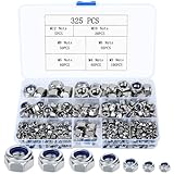 325 Stk Sechskantmuttern Set, Sicherungsmuttern Selbstsichernde Muttern, Schraubenmuttern, Stoppmuttern, Kontermuttern Set, Sechskant Mutter Sortiment Set für Gewindeeinsätze, M3 M4 M5 M6 M8 M10 M12