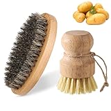 2 Stück Kartoffelbürste, Gemüsebürste, Gemüsebürste Holz, Pilzbürste Handflächenbürste Aus, Topfbürste Spülbürste Champignonbürste Kartoffelbürste für Küche Spüle, Rutschfestem Obstbürste