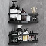 Duschablage Ohne Bohren, 2 Pcs Schwarz Duschregal, Kohlenstoffstahl Badregal mit Kleber, Shampoo Halterung für Dusche, Rostbeständiger Duschkorb, Dusche Halterung Zubehör, Badezimmer Regal