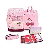 Belmil Premium Comfy Plus Schulranzen Set 5-teilig Für kleine Kinder, Erstklässler, AGR, Brustgurt, Hüftgurt, Magnetverschluss (405-73/P/S Cherry Blossom)