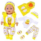 Carreuty Puppenkleidung für Puppen, inklusive Mütze, Socken, Langarmhose und Weste, niedliche gelbe Enten aus Baumwolle für New Born Baby Doll 35-43 cm für Jungen und Müdchen(Gelb)