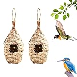2 Stück Gras Bird Nest, Handgewebte Vogelhäuser, Verschleißfest Hängender Vogelnest, für Wellensittich Meise, Kanarienvogel, Amsel, Hummingbird