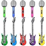 Xihuimay 10 Stück Aufblasbare Party Props Aufblasbares Gitarre Mikrofone Luftgitarre Rockstar Aufblasbare Kinder Ornament Karaoke Musikinstrumente Zubehör Themenparty Festival Rollenspiel Cosplay