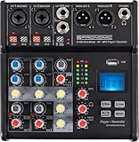 Pronomic B-403 Mini-Mixer mit Bluetooth und USB-Recording - Kompakter 4-Kanal Mixer - 2 Kanäle mit Combobuchsen, Phantomspeisung und Hi-Z Schalter - USB-Port - Main-Ausgänge im XLR-Format - Schwarz