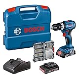 Bosch Professional 18V System Akku-Schlagbohrschrauber GSB 18V-45 (Drehzahl 1.900 min⁻¹, 2 x Akkus 2,0 Ah, Zubehöre, GAL 18V-20, L-Case) – Amazon Exclusive, Blue, 06019K3307