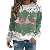 Weihnachtspullover Damen, Ohne Kapuze Langarmshirt Rudolph Rentier Elfe Weihnachtskleidung Herbst Winter Dress Schneeflocke Druck Bluse Billig Mantel Mode Muster Sweatjacke Lustige Partykleid