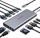 USB C Docking Station Dual Monitor,Triple Display USB C Hub, 14 in 1 Laptop Dockingstation mit 2*4K HDMI,DP/Displayport,Ethernet,4*USB,100W PD,USB-C Data,SD/TF,Audio/Mic,USB C Dock für Dell HP Lenovo