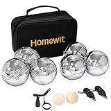 Homewit 6 Boule Kugeln Set mit 2 Holzkugeln, 2 Abstandsmesser, 1 Boules-Kugel Magnetvorrichtung & Luxuriöser Tragetasche, mit 2 Verschiedene Linien, Boccia Set für Outdoor Spaß, Sport Spiel