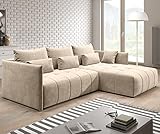 Furnix Ecksofa Yalta mit Schlaffunktion und Bettkasten - Couch L-Form Sofa mit Kissen - Stellfüße in Chromoptik - B245 x H83 x T182 cm, Liegefläche: 147 x 232 cm - MH02 (Beige)