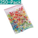 Youmile 250-Pack (5 Farben x 50-Pack) 3mm LED-Leuchtdiodenlampe diffus sortiert Kit (Weiß Rot Grün Blau Gelb)