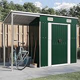 Emmtore Gartenhaus, Geräteschuppen mit Schleppdach Schrägdach, Gerätehaus für Gartengeräte Werkzeuge, Garten Metall Schuppen,Stahl Grün,277x107x181 cm