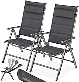 KESSER® 2er Set Gartenstühle - Gepolstert Gartenstuhl Hochlehner Alu Stühle klappbar Lehne - 7-Fach verstellbar Rückenlehnen - Klappsessel Klappstühle Aluminium – Wetterfest, Anthrazit