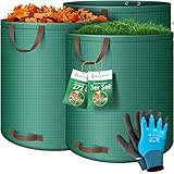 KESSER® Gartensack 3x 272L Set Laubsack Gartenabfallsack inkl. Handschuhe - Selbststehend 4 Griffe Stabil Robust & Faltbar - Laubsäcke Rasenschnitt Gartensäcke für Gartenabfälle Grünschnitt Grün