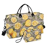 Lemon Travel Duffle Bag Gym Bag Lemon Pattern on Wood Weekender Bags for Women with Toiletry Bag Travel Tote Bag Swim Bag, Multi 66, Einheitsgröße