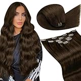 LaaVoo Clip in Extensions Echthaar Braun Extensions Clip in Echthaar Haarverlängerung für Komplette Kopf Glatt Clip in Extensions Braun Doppelt Tressen Remy 30cm 5Stück/70g