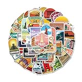 Onperpoe Aesthetic Reise Aufkleber Set - 50 Stück Wasserfeste Vintage Vinyl Graffiti Sticker für Koffer, Laptop, Fahrrad, Scrapbook, Motorrad, Skateboard - Retro Design für Kinder und Teenager