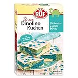 RUF Dinolino Kuchen, dreifarbiger Blechkuchen mit Zuckerglasur und bunten Dino-Streuseln, perfekt für Kindergeburtstage und Babyshower-Partys, 850g