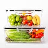 gotman Luftdichtes Frischhaltedosen-Set, spezielles 2er-Pack (2 Behälter + 2 Deckel + 2 Wasserabläufe), Tritan, 100 % BPA-frei, Gemüse-Organizer-Boxen, mikrowellen- und gefriergeeignet, auslaufsichere