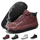 Wizshoe Barfuss Schuhe Sneaker Damen Herren Wasserdicht Frühling Barfußschuhe mit Breite Zehenbox Bequeme Sportschuhe rutschfeste Wanderschuhe Zero-Drop Solhe Warm Stiefeletten Unisex Weinrot 40EU