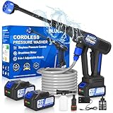 Blucky Akku Hochdruckreiniger Pressure Washer mit 2 Akkus - Direkt an Wasserhahn anschließbar - Mobiler Druckreiniger für Auto & Balkon - inkl. 6-in-1 Multifunktionsdüse & Zubehör