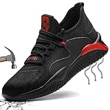 JOISIDE Sicherheitsschuhe mit Stahlkappe 38 Arbeitsschuhe Leichte Damen Herren Sommer Arbeit Schuhe Männer Sicherheit Sneaker Turnschuhe Sportlich Schutzschuhe Atmungsaktiv Schwarz Rot 797